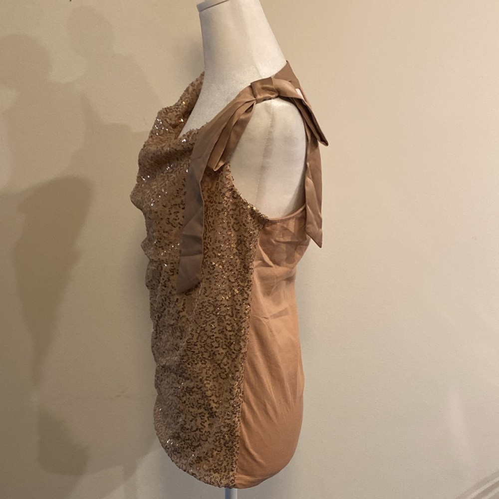 ANN TAYLOR  gold halter  sequins blouse with bow on shoulder size Medium